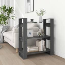 Berkfield Home Beautiful Book Cabinet/Room Divider Grey 80x35x91 cm Solid Wood Pine - Size: 80 x 35 x 91 cm - thumbnail 2