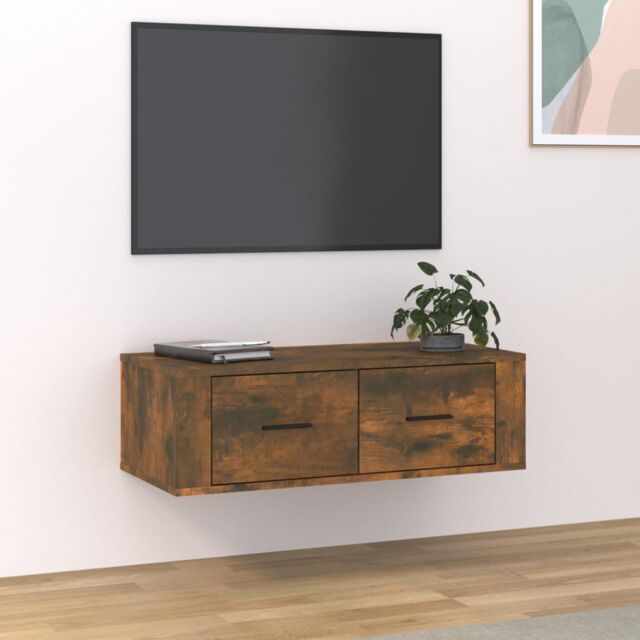 Berkfield Home Hanging TV Cabinet Smoked Oak 80x36x25 cm Engineered Wood in Brown - Size: 80 x 36 x 25 cm - image 1