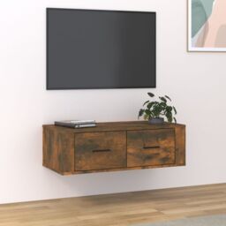 Berkfield Home Hanging TV Cabinet Smoked Oak 80x36x25 cm Engineered Wood in Brown - Size: 80 x 36 x 25 cm - thumbnail 1