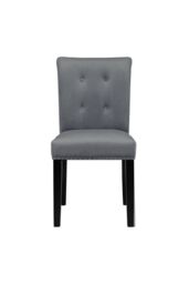 Living and Home Grey Velvet Button Tufted Nailhead Trim Dining Chair with Rubber Wooden Legs - thumbnail 2
