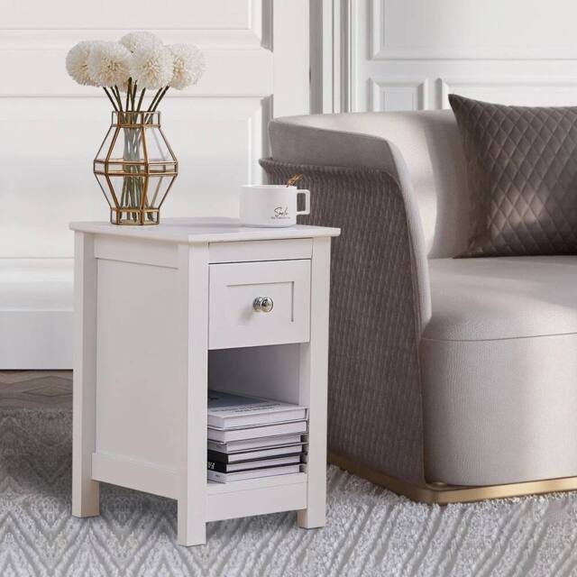 EONLION White Wood Simple Bedroom Bedside Table Single - Size: 100 cm - image 1