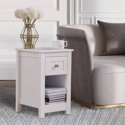 EONLION White Wood Simple Bedroom Bedside Table Single - Size: 100 cm