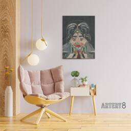 "Artery8 Head of a Woman Portrait Kubincan Canvas Wall Art Print in Grey - Size: W18"" x H24""" - thumbnail 3