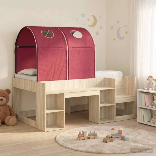 Berkfield Home Bed with Tunnel 3 pcs Sonoma Oak & Red Engineered Wood in Brown - image 1