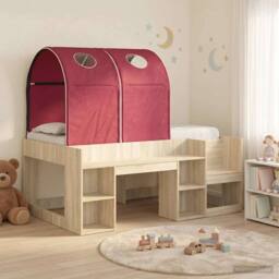 Berkfield Home Bed with Tunnel 3 pcs Sonoma Oak & Red Engineered Wood in Brown - thumbnail 1