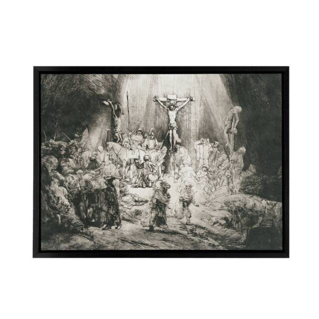 "Artery8 Rembrandt The Three Crosses Framed Canvas Wall Art Print in Grey - Size: W12"" x H16""" - image 1