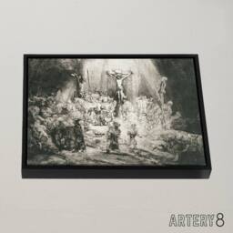 "Artery8 Rembrandt The Three Crosses Framed Canvas Wall Art Print in Grey - Size: W12"" x H16""" - thumbnail 2