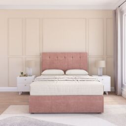 Sloomy Highbury Plush Velvet Memory Foam Bed Set With No Drawers, Mattress & Headboard in Pink - Size: Double