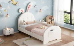 BTM 3ft Single Upholstered Bed Frame Bunny Headboard Storage Pocket Bed in White - thumbnail 8
