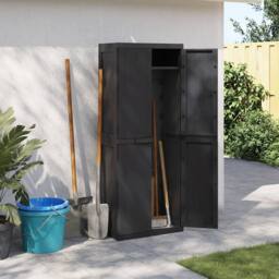 Berkfield Home Outdoor Storage Cabinet Black 65x37x165 cm PP - Size: 65 x 37 x 165 cm - thumbnail 3