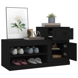 Berkfield Home Shoe Cabinet Black 100x42x60 cm Engineered Wood - Size: 100 x 42 x 60 cm - thumbnail 5