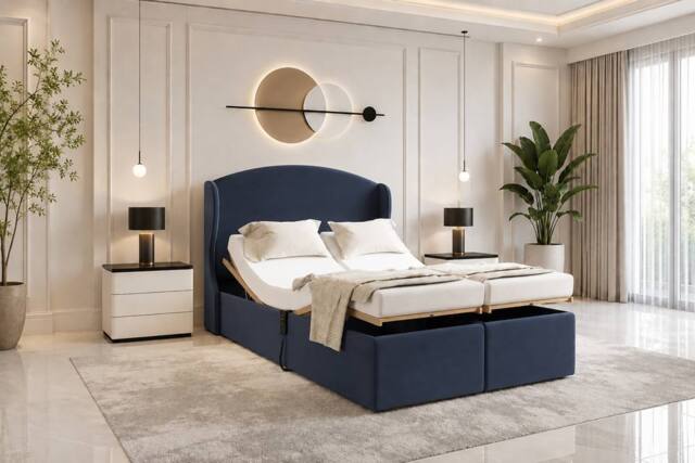 SOFT SNOOZE BEDS Chester Wings Electric Adjustable Mobility Bed with Mattress in Dark Blue - Size: King - image 1
