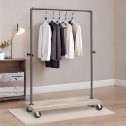 Pirlo Plush Industrial Garment Rail On Wheels Rustic Brown - thumbnail 1