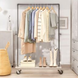 Pirlo Plush Industrial Garment Rail On Wheels Rustic Brown - thumbnail 2