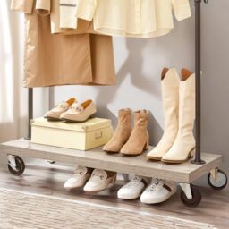 Pirlo Plush Industrial Garment Rail On Wheels Rustic Brown - thumbnail 5