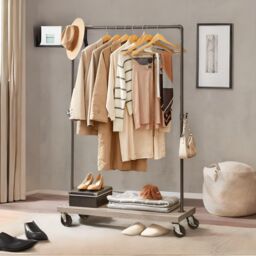 Pirlo Plush Industrial Garment Rail On Wheels Rustic Brown - thumbnail 4