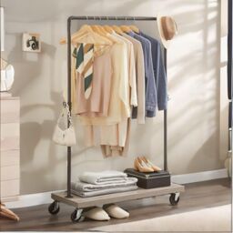 Pirlo Plush Industrial Garment Rail On Wheels Rustic Brown - thumbnail 3