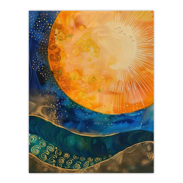 "Artery8 Abstract Sunrise Modern Tarot Style Painting Wall Art Print in Blue - Size: W24"" x H32""" - image 1