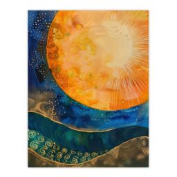 "Artery8 Abstract Sunrise Modern Tarot Style Painting Wall Art Print in Blue - Size: W24"" x H32""" - thumbnail 1