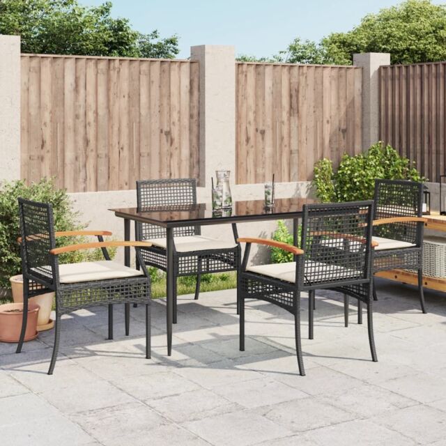 Berkfield Home 5 Piece Garden Dining Set with Cushions Black Poly Rattan - image 1