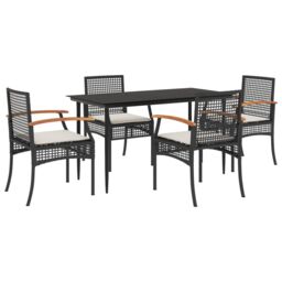 Berkfield Home 5 Piece Garden Dining Set with Cushions Black Poly Rattan - thumbnail 2