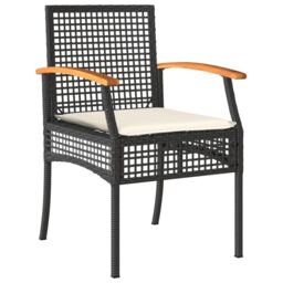 Berkfield Home 5 Piece Garden Dining Set with Cushions Black Poly Rattan - thumbnail 3