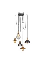 Industville Brooklyn 5 Wire Pendant, Brass, Incl Shades in Bronze