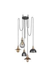 Industville Brooklyn 5 Wire Pendant, Brass, Incl Shades in Bronze - thumbnail 2