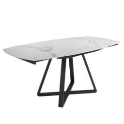Angel Cerda Oval Extendable Dining Table, Porcelain Marble, Black Steel Legs - thumbnail 1