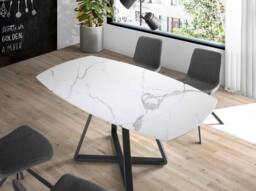 Angel Cerda Oval Extendable Dining Table, Porcelain Marble, Black Steel Legs - thumbnail 3
