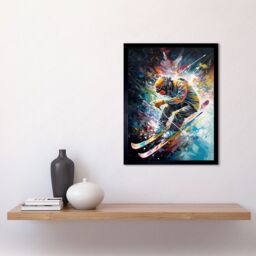 "Artery8 Wall Art Print Skier Skiing Vibrant Splatter Art Motion Painting Art Framed in Black - Size: W12"" x H16""" - thumbnail 2