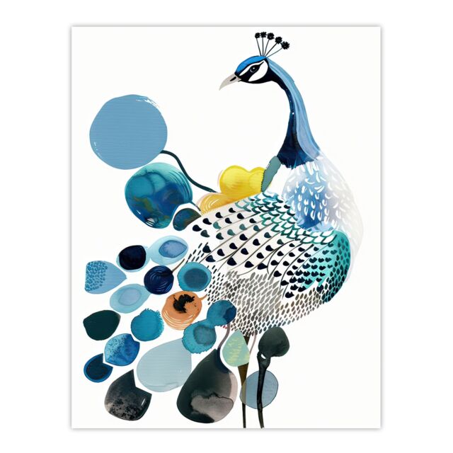 "Artery8 Abstract Pattern Peacock Bird Bright Watercolour Wall Art Print in Blue - Size: W18"" x H24""" - image 1