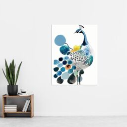 "Artery8 Abstract Pattern Peacock Bird Bright Watercolour Wall Art Print in Blue - Size: W18"" x H24""" - thumbnail 4