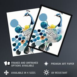 "Artery8 Abstract Pattern Peacock Bird Bright Watercolour Wall Art Print in Blue - Size: W18"" x H24""" - thumbnail 2