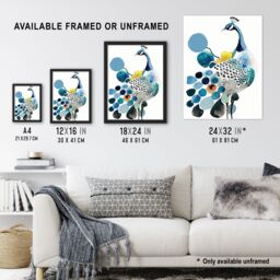 "Artery8 Abstract Pattern Peacock Bird Bright Watercolour Wall Art Print in Blue - Size: W18"" x H24""" - thumbnail 3