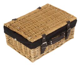 Red Hamper Wicker 36cm Picnic Basket with Cotton Lining in Black - thumbnail 4