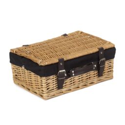 Red Hamper Wicker 36cm Picnic Basket with Cotton Lining in Black - thumbnail 2