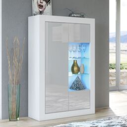 Creative Furniture Arcadia Display Cabinet 140cm - A Compact & Sleek Cabinet with Glass Shelves & LED Lights in Grey