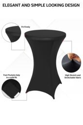 "Neel Blue Cocktail Spandex Tablecloth High Top Round Table Cover, 32"" x 43"", 5pcs in Black" - thumbnail 3