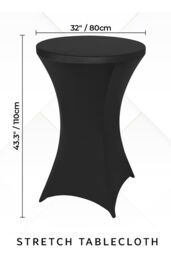 "Neel Blue Cocktail Spandex Tablecloth High Top Round Table Cover, 32"" x 43"", 5pcs in Black" - thumbnail 2