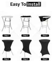"Neel Blue Cocktail Spandex Tablecloth High Top Round Table Cover, 32"" x 43"", 5pcs in Black" - thumbnail 4