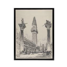 "Artery8 Joseph Pennell Venice Rebuilding the Campanile Framed Canvas Art Print in Grey - Size: W18"" x H24""" - thumbnail 1