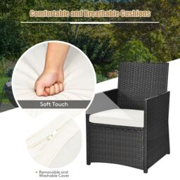 Costway 3 Pcs Patio PE Wicker Set w/ Coffee Table Garden Furniture Set in White - thumbnail 9