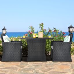 Costway 3 Pcs Patio PE Wicker Set w/ Coffee Table Garden Furniture Set in White - thumbnail 3