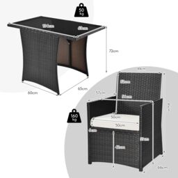 Costway 3 Pcs Patio PE Wicker Set w/ Coffee Table Garden Furniture Set in White - thumbnail 2