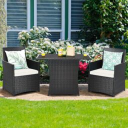 Costway 3 Pcs Patio PE Wicker Set w/ Coffee Table Garden Furniture Set in White - thumbnail 5