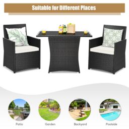 Costway 3 Pcs Patio PE Wicker Set w/ Coffee Table Garden Furniture Set in White - thumbnail 8