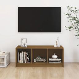 Berkfield Home TV Cabinet Honey Brown 104x33x41 cm Solid Pinewood - Size: 104 x 33 x 41 cm - thumbnail 3