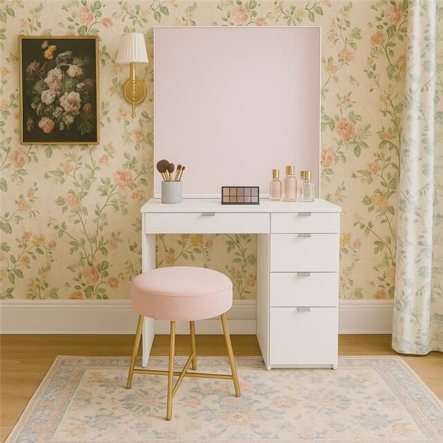 Birlea Ava 5 Drawer Dressing Table Black in White - image 1
