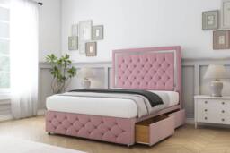 "Comfort Beds Sofia Chrome Plush Divan Base 2 Drawers - 54"" Headboard-Footboard in Pink - Size: Double" - thumbnail 1